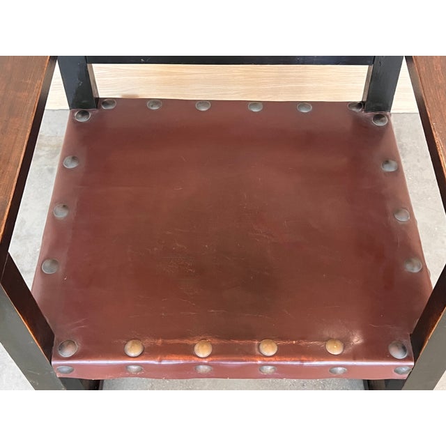 19th Century Spanish Pair of Rocking Carved Armchairs With Leather Seat & Back For Sale - Image 12 of 12