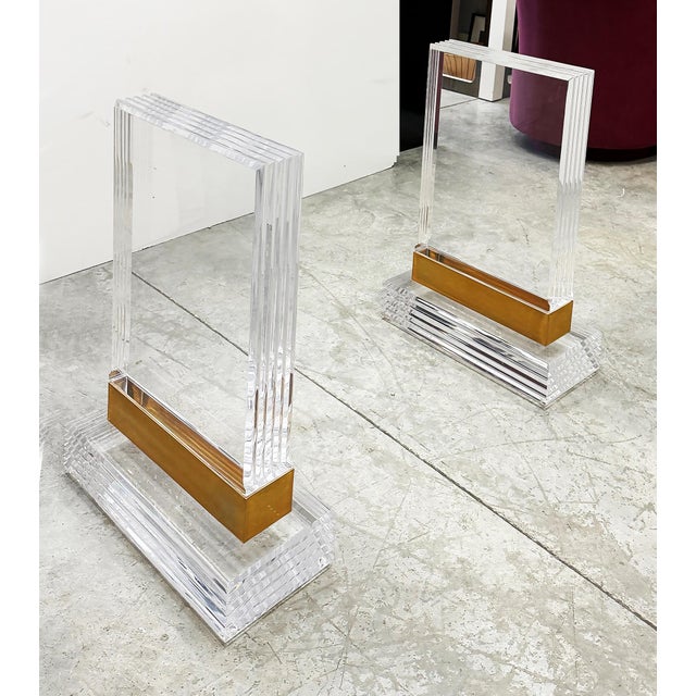 Substantial Lucite and Brass Dining Table, Etched Glass Top For Sale In Miami - Image 6 of 9