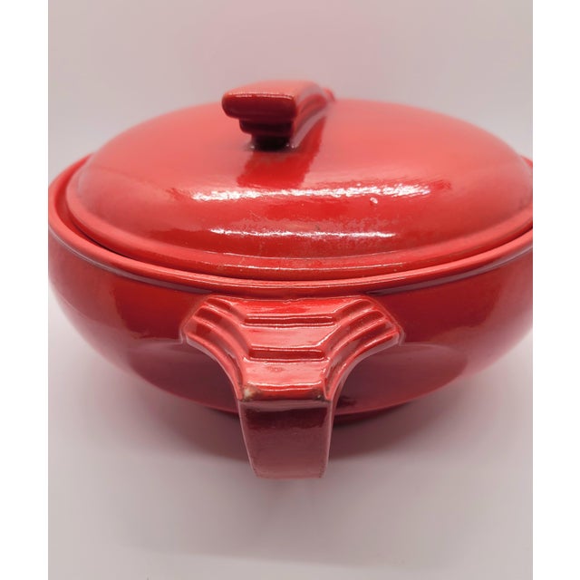 Red Vintage Red Hall Pottery Art Deco Sundial Covered Casserole Dish For Sale - Image 8 of 16