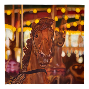 Carousel Horse Large Original Photorealistic Painting on Canvas Signed 1979 A. Crane One-of-a-Kind