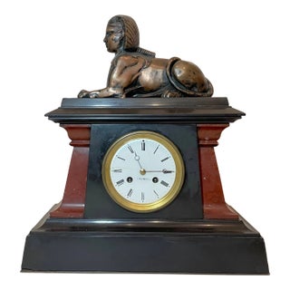Heavy Antique 19th Century R. Stuart Egyptian Revival Marble Bronze Mantle Clock For Sale