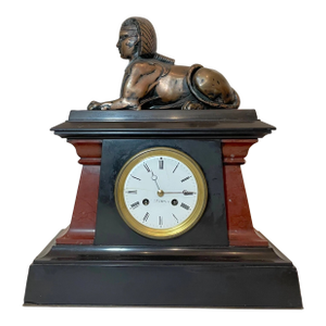 Heavy Antique 19th Century R. Stuart Egyptian Revival Marble Bronze Mantle Clock