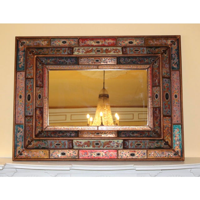 Stunning Large Hand-Made Reverse Painted Glass Paneled Mirror by Artist Robert Weiss, Peru For Sale - Image 10 of 14