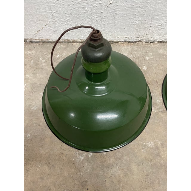 1950s Pair of 18" Vintage Westinghouse Porcelain Enamel Industrial Light Shades8 For Sale - Image 5 of 10