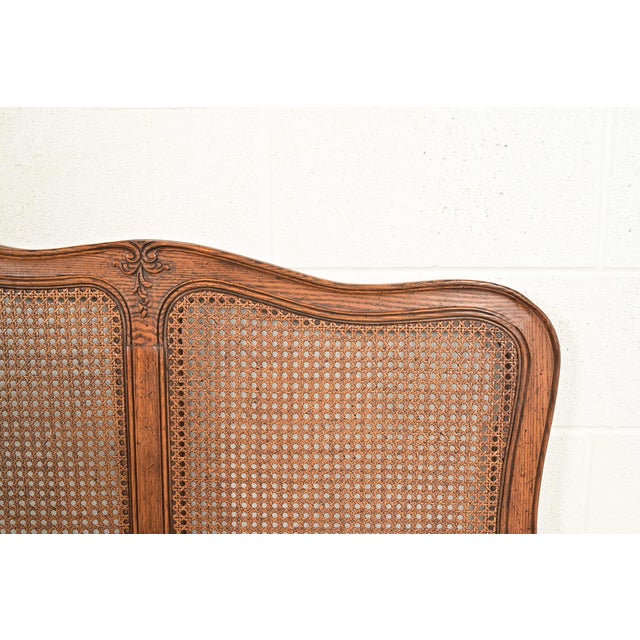Wood Henredon French Provincial Louis XV Carved Oak and Cane King Size Headboard, Circa 1960s For Sale - Image 7 of 13