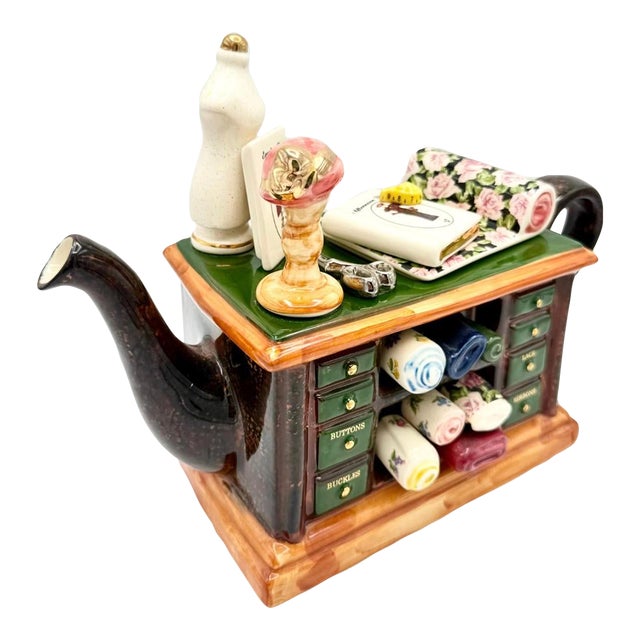 Tony Carter Sewing Table Novelty Teapot With Certificate, England, 1996 For Sale