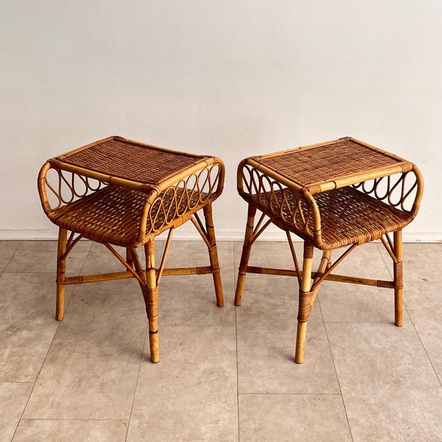 Cream Mid-Century Italian Bamboo and Rattan Nightstands, 1960s, Set of 2 For Sale - Image 8 of 11