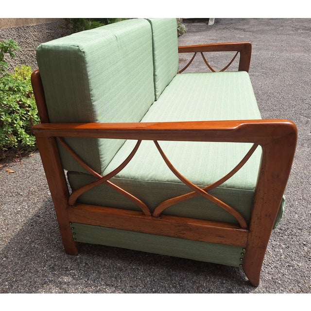 Wood Sofa Bed in Wood and Green Fabric from Paolo Buffa, 1940s For Sale - Image 7 of 7