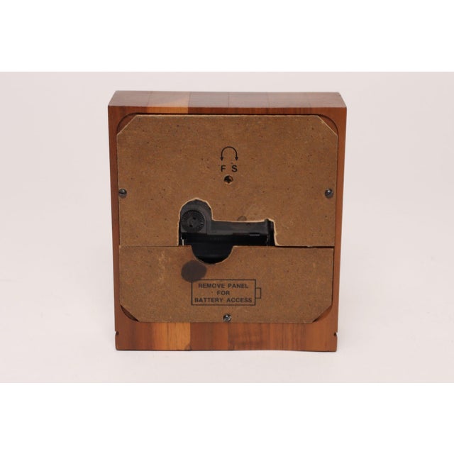 Wood Vintage American Modernist Staved Walnut Square Wall Clock With Date Window For Sale - Image 7 of 13