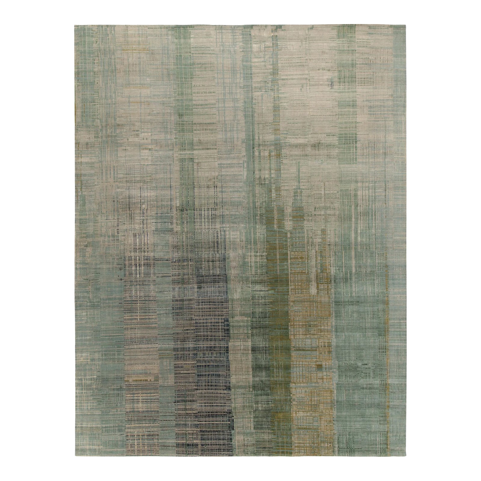 Rug & Kilim’s Modern Abstract Rug in Blue, Green and Greige Geometric