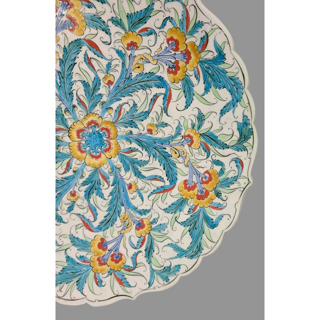 Boho Chic Vintage Large Hand Painted Wall Platter Tray Ceramic Avanos/Türkiye Artist Signed For Sale - Image 3 of 10
