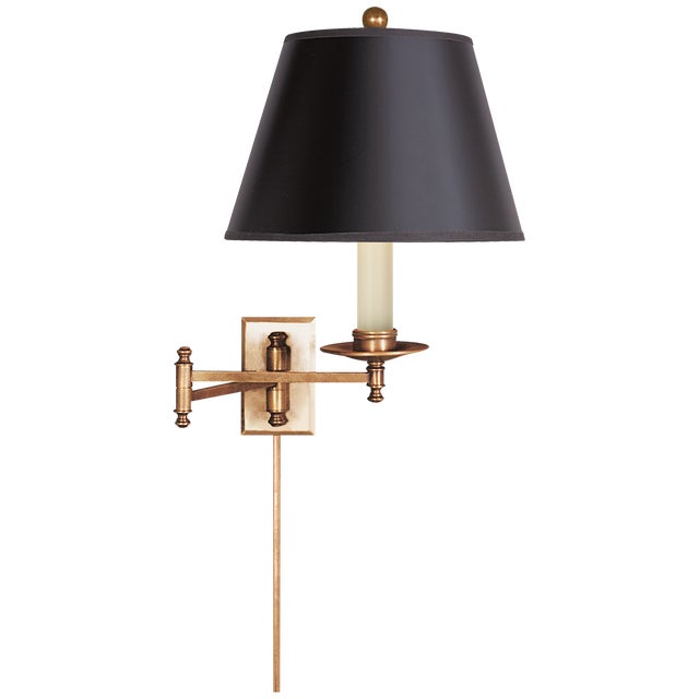 Dorchester Swing Arm in Antique-Burnished Brass with Black Shade Designer: Chapman & Myers Height: 15" Extension: 22"...