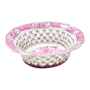 Vintage Pink Chinoiserie Reticulated Porcelain Centerpiece Bowl / Decorative Fruit Bowl