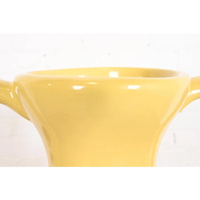 Ceramic Robinson Ransbottom of Roseville Arts & Crafts Large Yellow Glazed Handled Art Pottery Jugs or Vases, Pair For Sale - Image 7 of 13