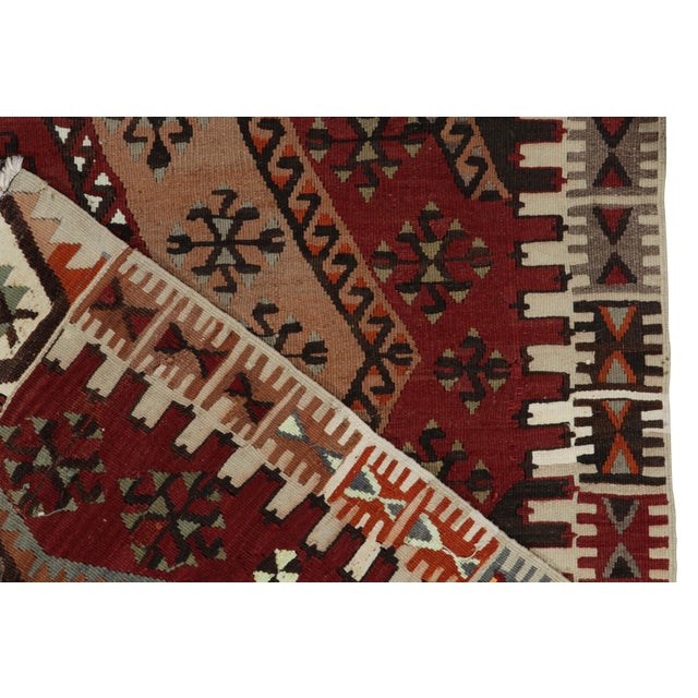 1950s Vintage Tribal Kilim in Red, Beige-Brown, White Geometric Patterns For Sale In New York - Image 6 of 6