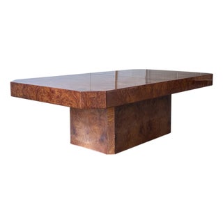 Coffee Table in Burl Wood with Bar from Maison Lancel, France, 1980s For Sale