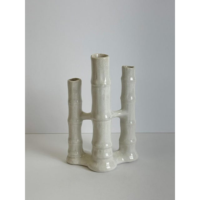 Ceramic Victorian Bamboo-Form Spill Vase in Craquelure Stoneware, England, 1890 For Sale - Image 7 of 10