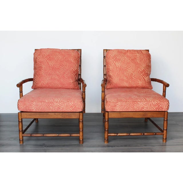 Hickory Furniture Vintage Pair of Faux Bamboo Club Chairs For Sale - Image 4 of 6