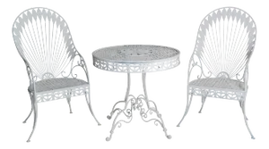 Fanciful Hollywood Regency 60s Iron Table and Chair Set - Set of 3