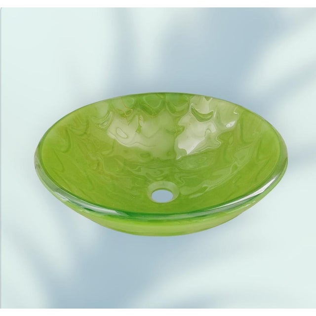 1990s Regency Style Glass Bright Glossy Lime Green Wavy Design Vessel Vanity Bathroom Sink For Sale - Image 5 of 10