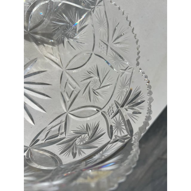 Art Deco Vintage Cut Crystal Bowl Marked Fifth Avenue For Sale - Image 3 of 11