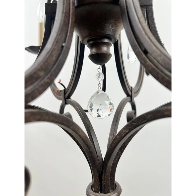Late 20th Century French Art Nouveau Style Metal & Crystal 6 Light Scroll Chandelier For Sale - Image 10 of 11
