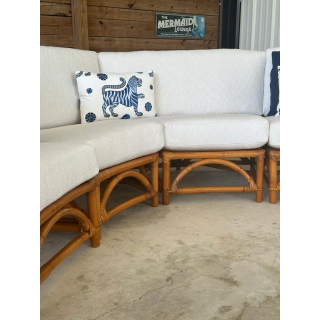 Mid-Century Modern Restored Mid-Century Curved Rattan Modular Sectional Sofa For Sale - Image 3 of 12