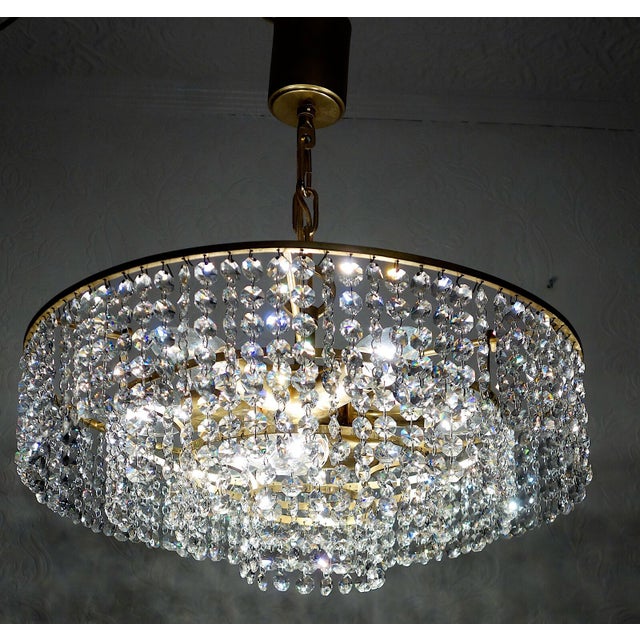 Antique Brass and Lead Crystal Chandelier from Ernst Palme, 1960s For Sale - Image 10 of 11