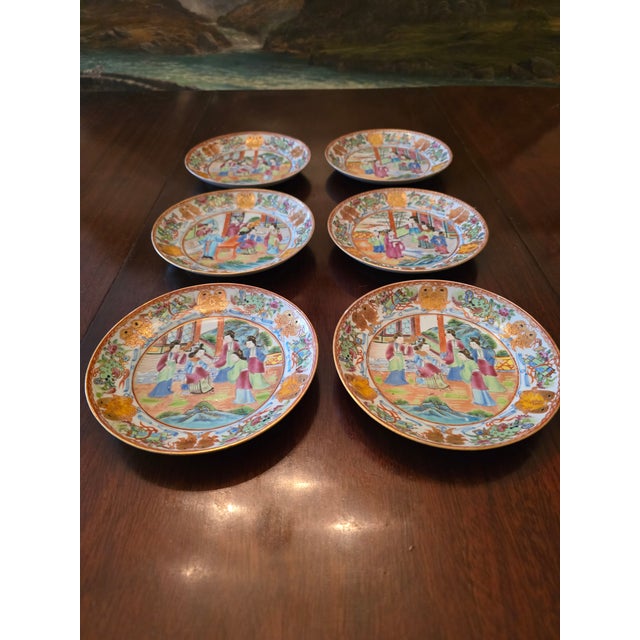 Rose Antique Chinese Porcelain Mandarin Rose Canton Set Plates For Sale - Image 8 of 8
