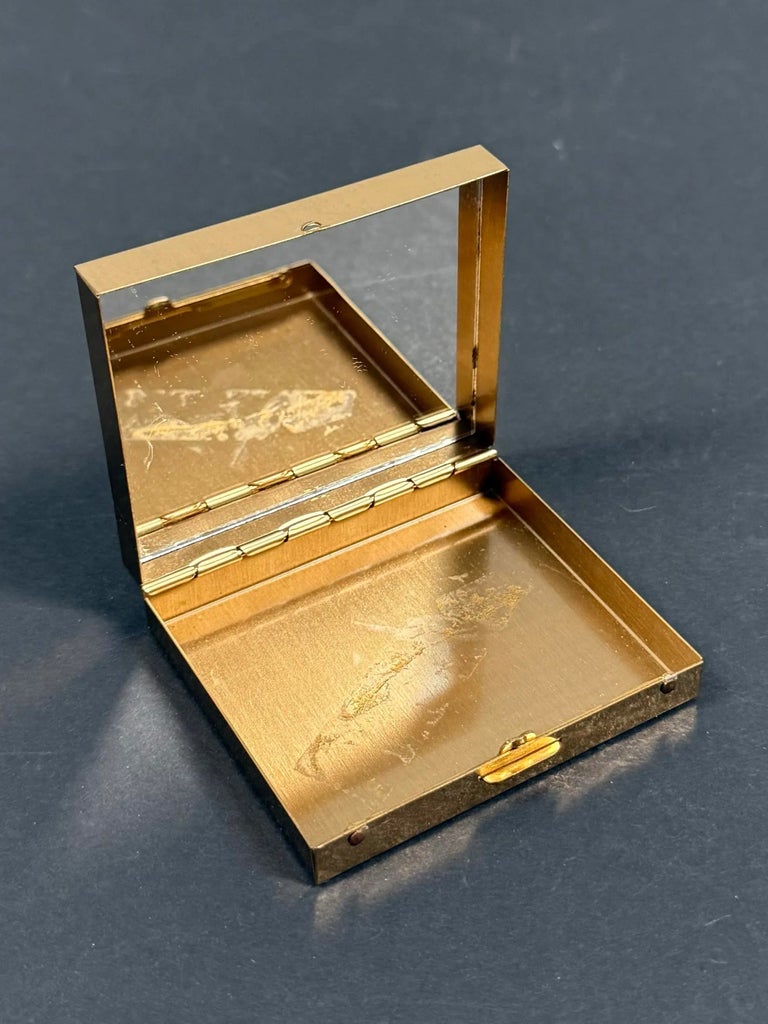 1950s Vintage Gold & Enamel Powder Compact Mirror / Pill Box 
