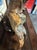 Large Mid-Century Studio Craft Burl Root & Unakite Stone Lamp With Organic Fiber Shade — 16” For Sale - Image 11 of 17