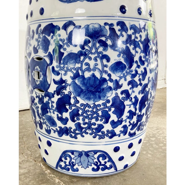 Blue Vintage Chinoiserie Style Ceramic Lotus Design Garden Stool For Sale - Image 8 of 8