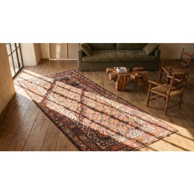 1890s Brown Geometric Tribal Antique W. Persian Kurdish Rug 3'8" X 8'8" Handknotted Woo Carpet For Sale In New York - Image 6 of 8
