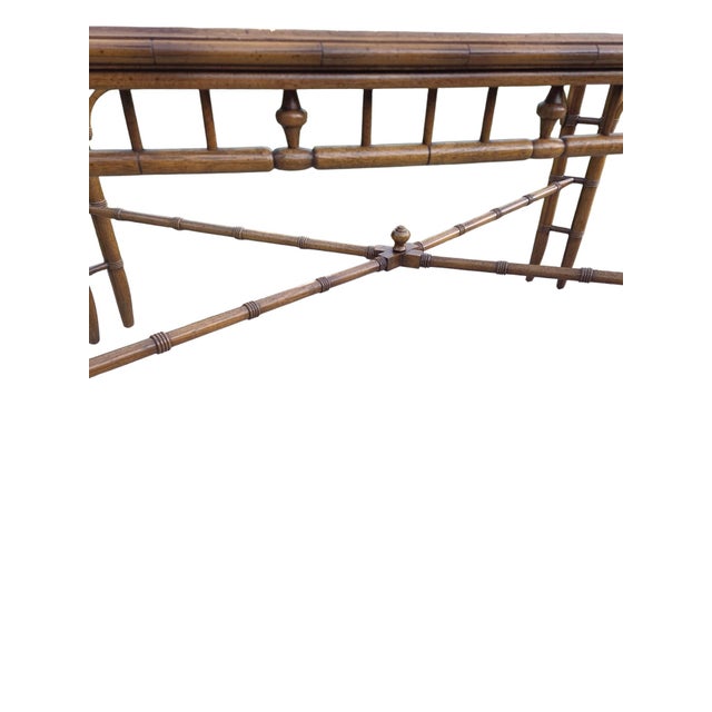 1970s Petite Thomasville Vintage Faux Bamboo Glass Top Dining Table Hollywood Regency For Sale - Image 5 of 18