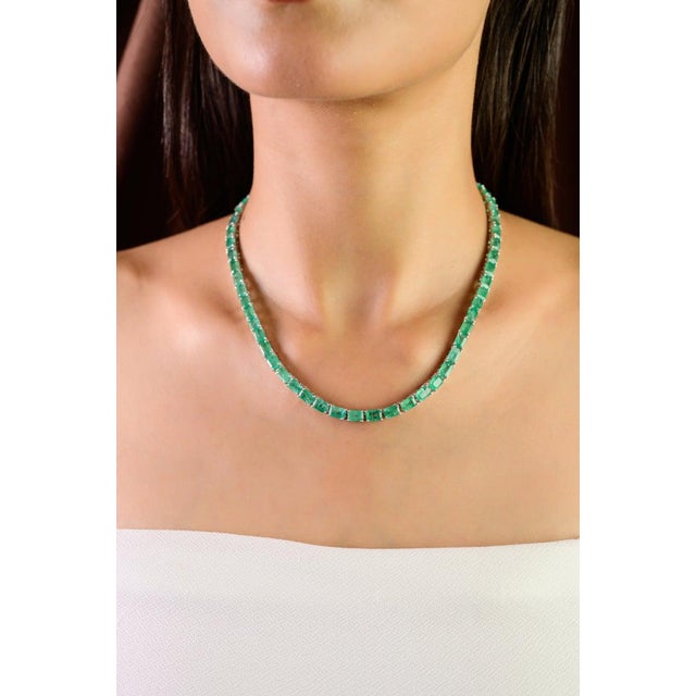 33.44ct Natural Emerald Tennis Necklace in 925 Silver for Her For Sale - Image 9 of 13