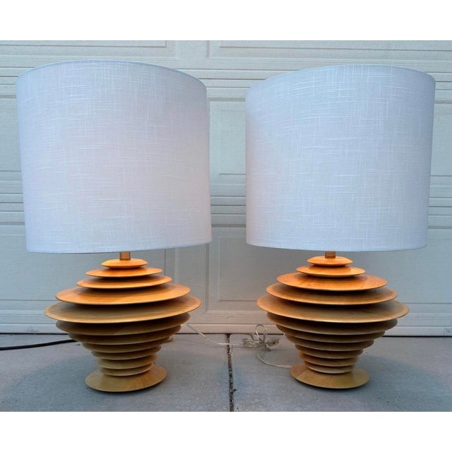 Pair of Discus Table Lamps Attributed to Shepard Vineburg, Los Angeles circa 1980 A rare matched pair of sculptural Discus...