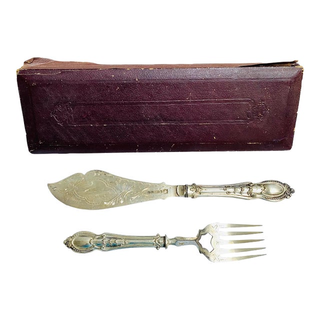 1878 Silverplated Hand Etched Fish Carving Set by Ainsworth Taylor Birmingham Uk- 2 Pieces For Sale