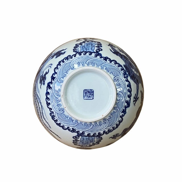 Chinoiserie Chinese Blue & White Porcelain Hand Painted Dragon Phoenix Bowl For Sale - Image 3 of 7