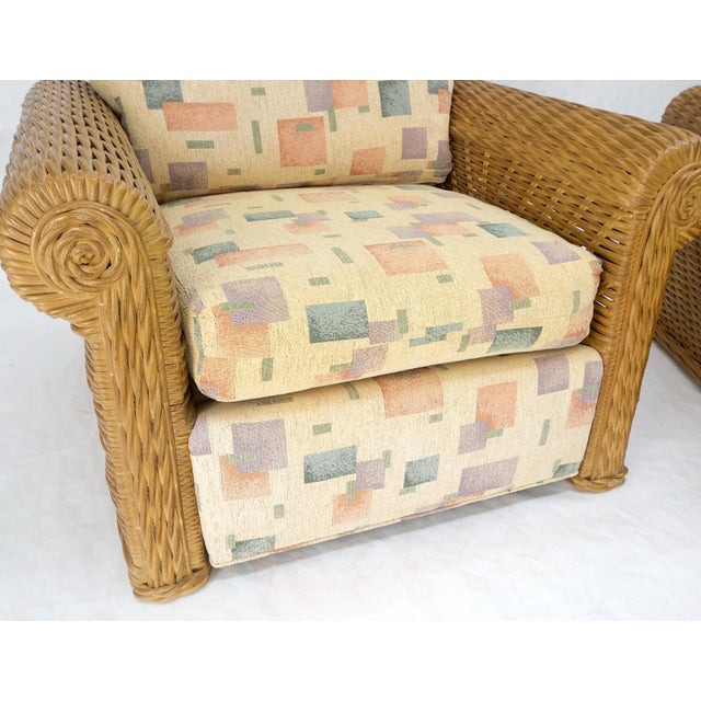 Pair Decorative c1970s Oversize Rttan Bamboo Wicker Club Lounge Chairs Mint! For Sale - Image 16 of 18