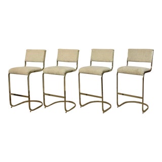 Brass Cantilever Bar Stools - Set of 4 For Sale