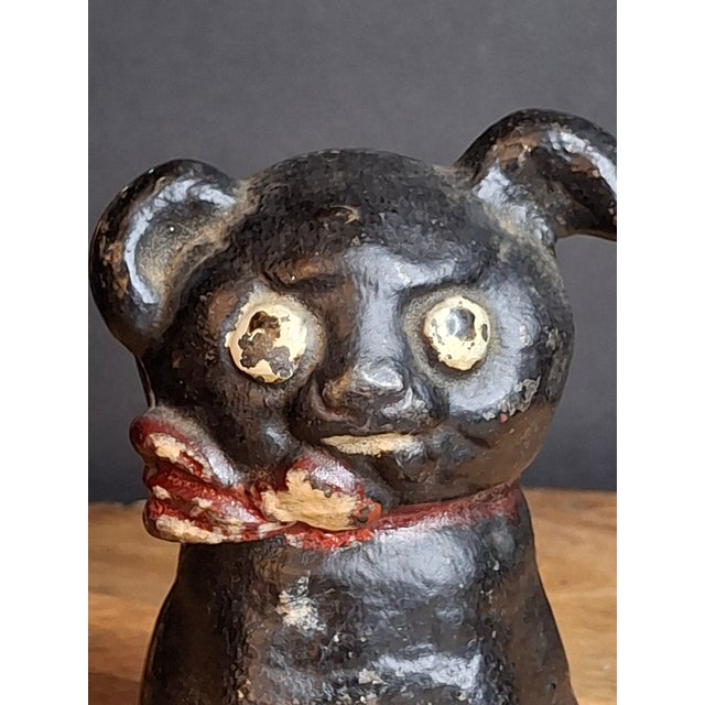 Metal Rare Black Colorway Antique Hubley Cast Iron Fido Dog Still Bank 1904 Orig Paint For Sale - Image 7 of 18