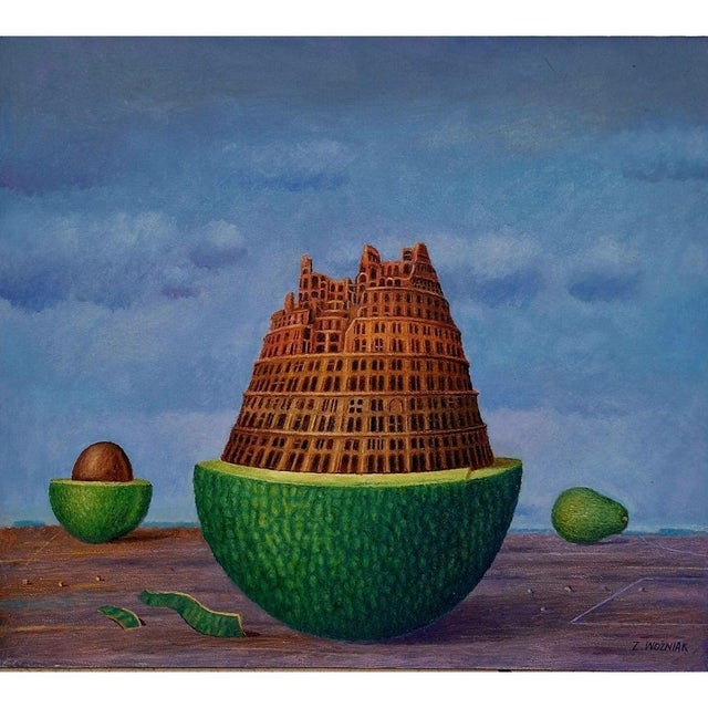 Early 21st Century Zbigniew Wozniak, Fruit Tower of Babel, 2023, Oil Painting on Board For Sale - Image 5 of 5