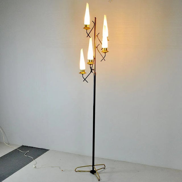 Opaline Glass & Brass Floor Lamp by Stilnovo, 1950s For Sale - Image 10 of 13