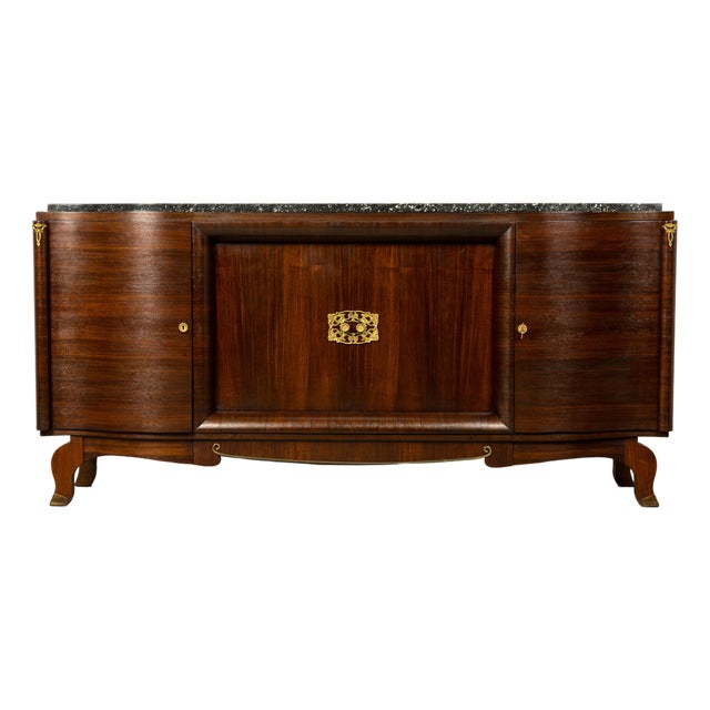 1930s French Art Deco Rosewood Sideboard With Black Marble Top For Sale