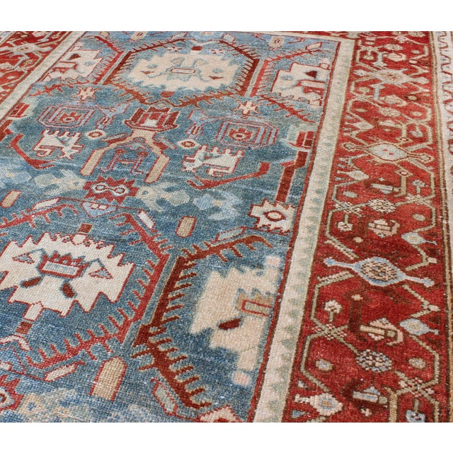 Red, Blue, and Ivory Antique Persian Malayer Rug With Blossom Design 4' X 6'9 For Sale In Atlanta - Image 6 of 10