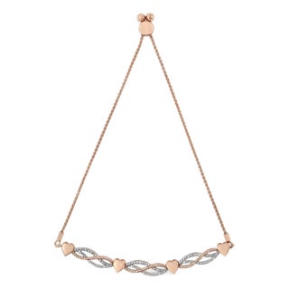 14K Rose Gold Plated .925 Sterling Silver Diamond Accent Layered Infinity Link and Heart Adjustable 4���-10��� Adjustable Bolo Bracelet For Sale