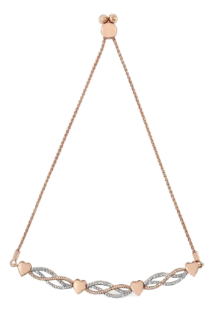 14K Rose Gold Plated .925 Sterling Silver Diamond Accent Layered Infinity Link and Heart Adjustable 4���-10��� Adjustable Bolo Bracelet