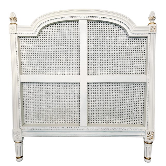 Mid-Century French Louis XVI Style Creme Peinte & Gilt Twin Cane Beds - A Pair For Sale In San Diego - Image 6 of 18
