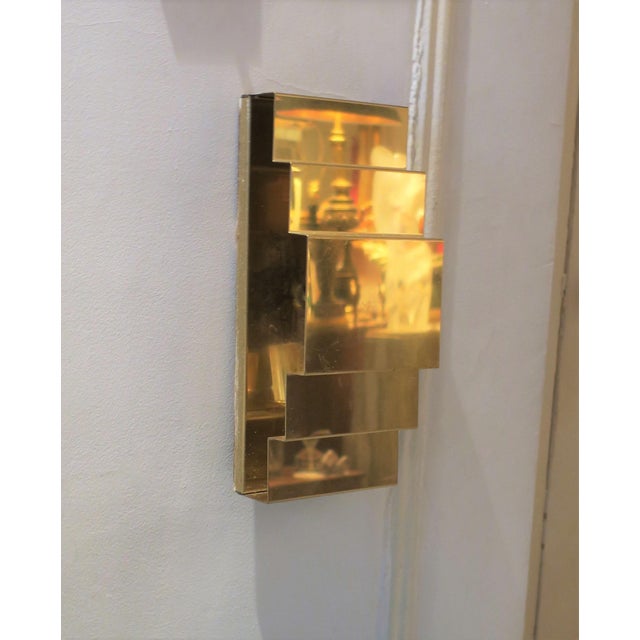 Paul Evans Modern Art Deco Style Brass Wall Sconces, Circa 1970s - Pair For Sale - Image 4 of 12