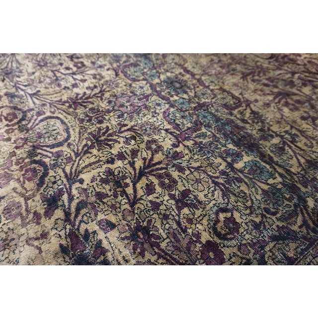 Late 19th Century Ivory Color & Purple Details Fine Persian Kashan Hand Knotted Wool & Silk Rug and Geometric Pattern For Sale - Image 5 of 12